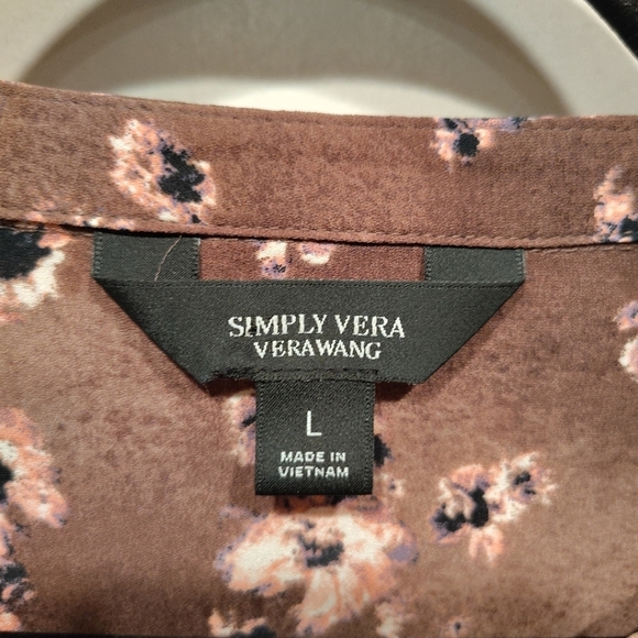 Simply Vera Wang NWT Brown Floral Chiffon Popover Top Sz L Career Casual Party - Picture 2 of 8
